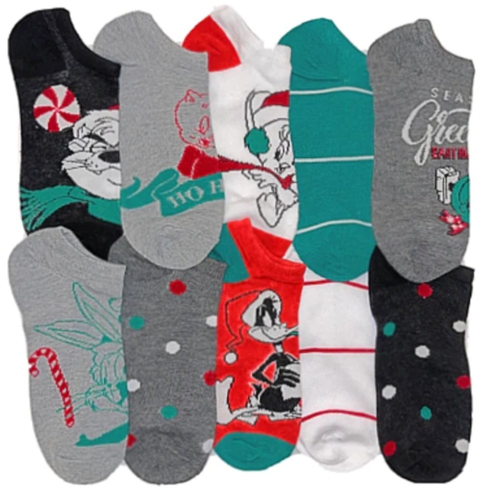 LOONEY TUNES LADIES CHRISTMAS 10 PAIR OF LOW SHOW SOCKS-NWT